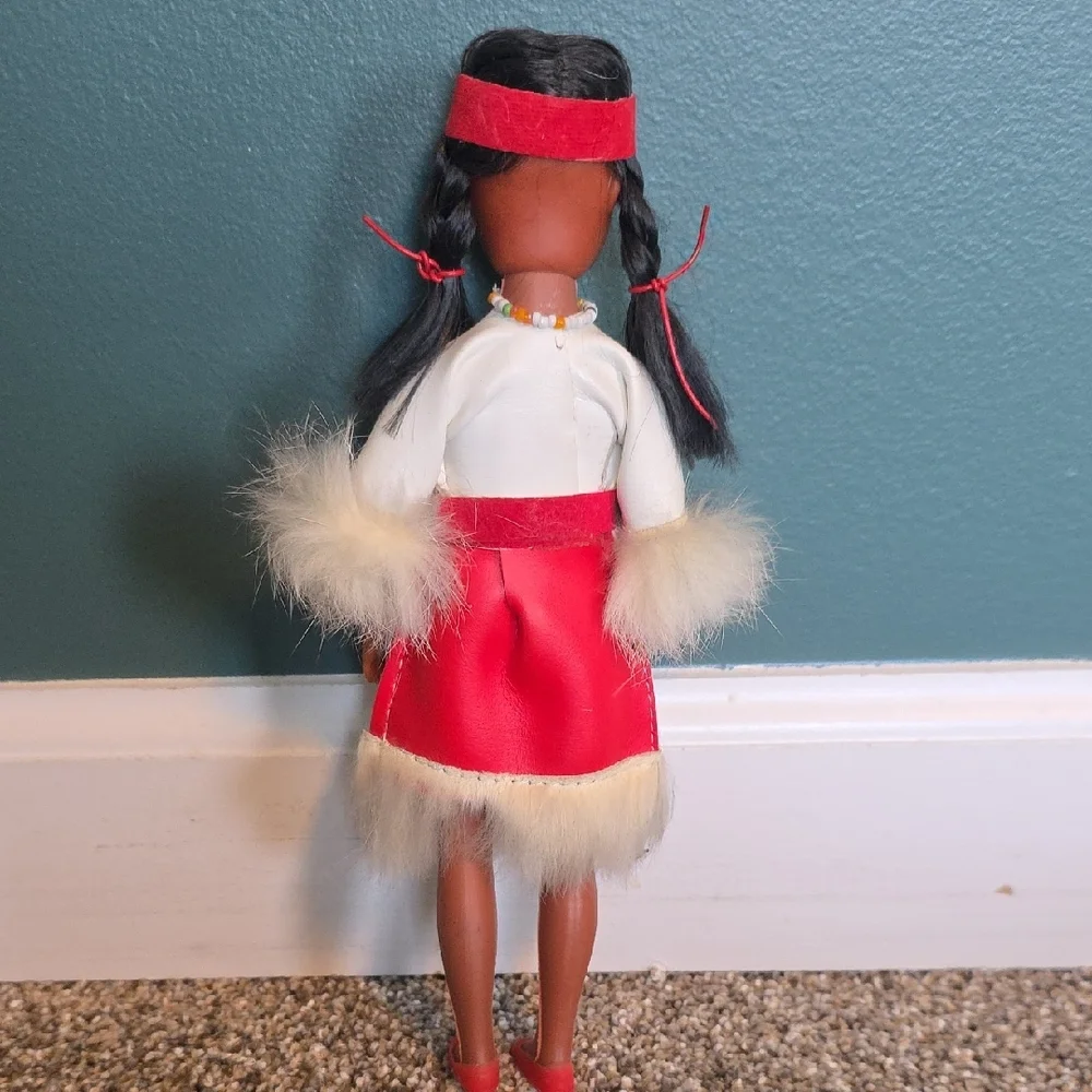 Vintage Red and White Doll with Beaded Details